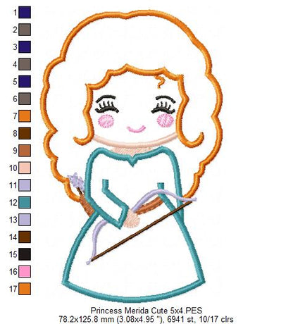 Princess Merida Cute - Applique - Machine Embroidery Design