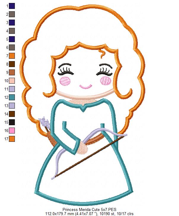 Princess Merida Cute - Applique - Machine Embroidery Design