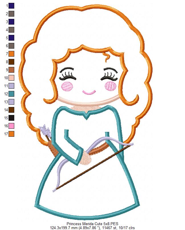 Princess Merida Cute - Applique - Machine Embroidery Design