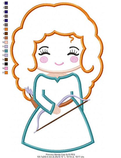 Princess Merida Cute - Applique - Machine Embroidery Design