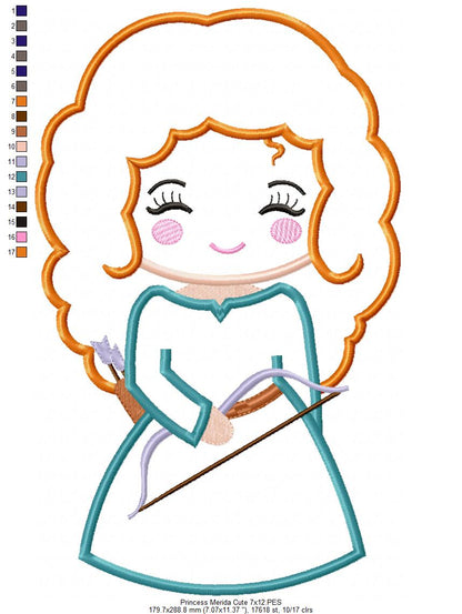 Princess Merida Cute - Applique - Machine Embroidery Design