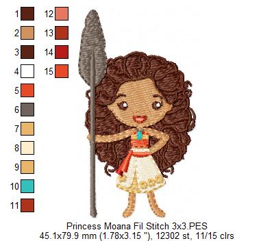 Princess Moana Cute - Fill Stitch - Machine Embroidery Design
