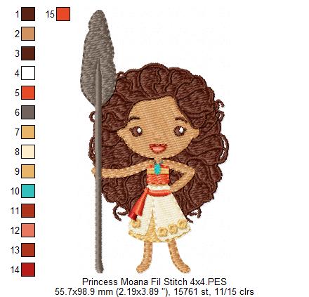 Princess Moana Cute - Fill Stitch - Machine Embroidery Design