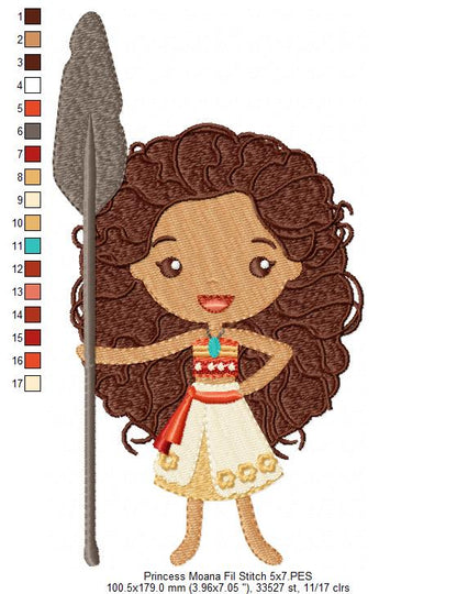 Princess Moana Cute - Fill Stitch - Machine Embroidery Design