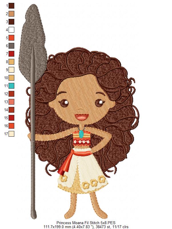 Princess Moana Cute - Fill Stitch - Machine Embroidery Design