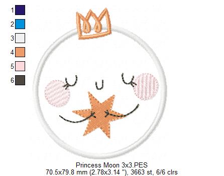 Princess Cloud, Moon and Star - Applique - Set of 3 designs