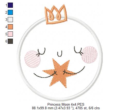 Princess Cloud, Moon and Star - Applique - Set of 3 designs
