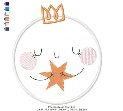 Princess Cloud, Moon and Star - Applique - Set of 3 designs