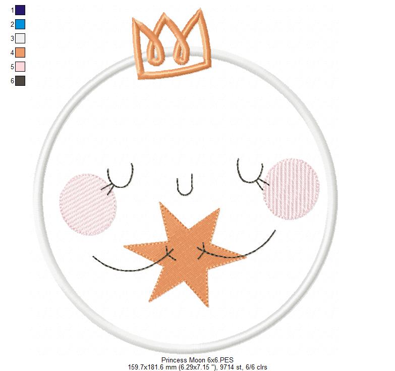 Princess Cloud, Moon and Star - Applique - Set of 3 designs