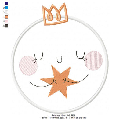Princess Cloud, Moon and Star - Applique - Set of 3 designs