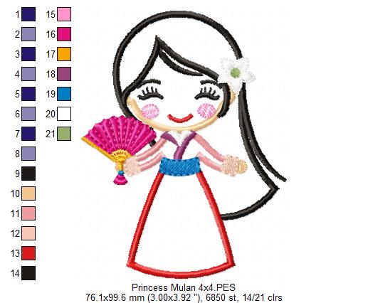 Princess Mulan Cute - Applique - Machine Embroidery Design