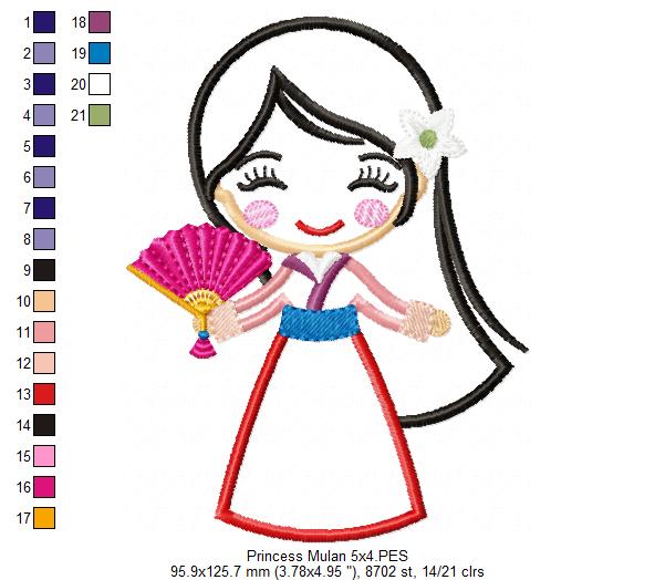 Princess Mulan Cute - Applique - Machine Embroidery Design