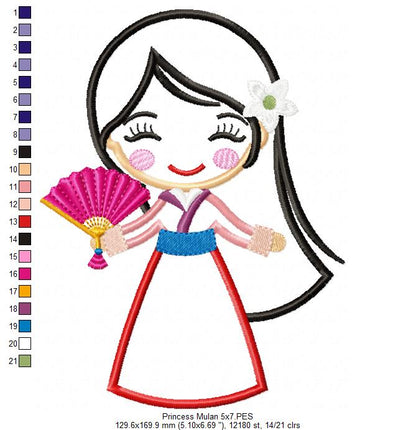 Princess Mulan Cute - Applique - Machine Embroidery Design
