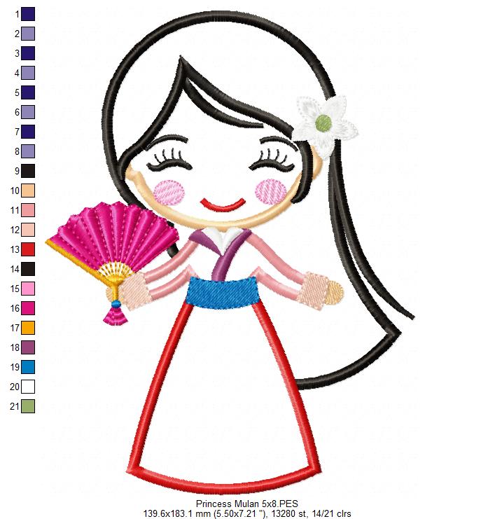 Princess Mulan Cute - Applique - Machine Embroidery Design