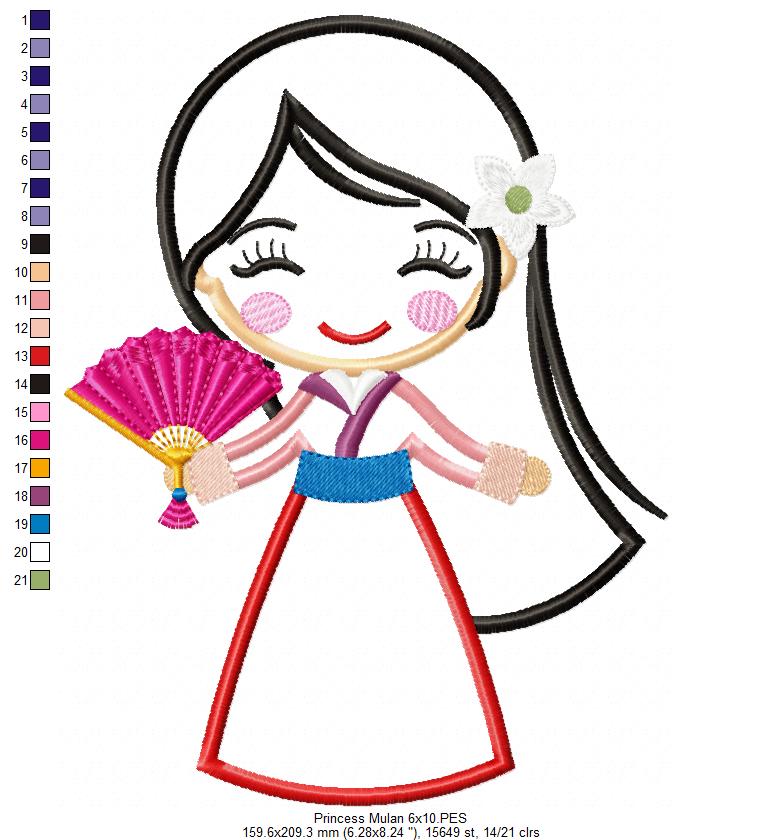 Princess Mulan Cute - Applique - Machine Embroidery Design