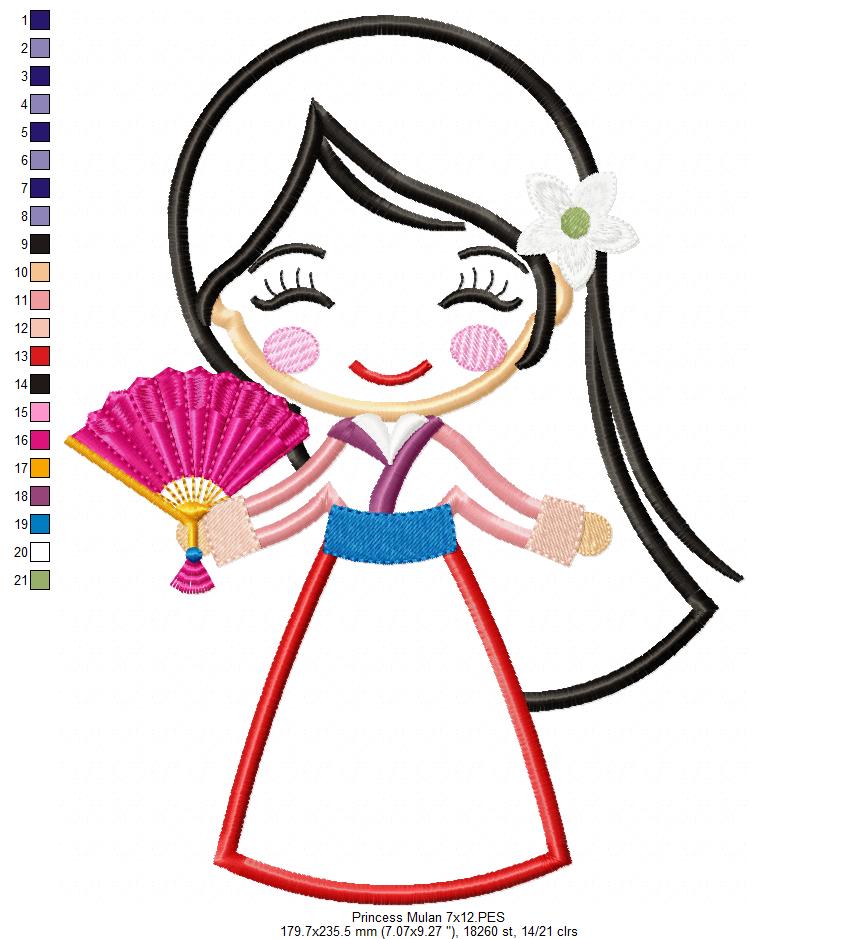 Princess Mulan Cute - Applique - Machine Embroidery Design