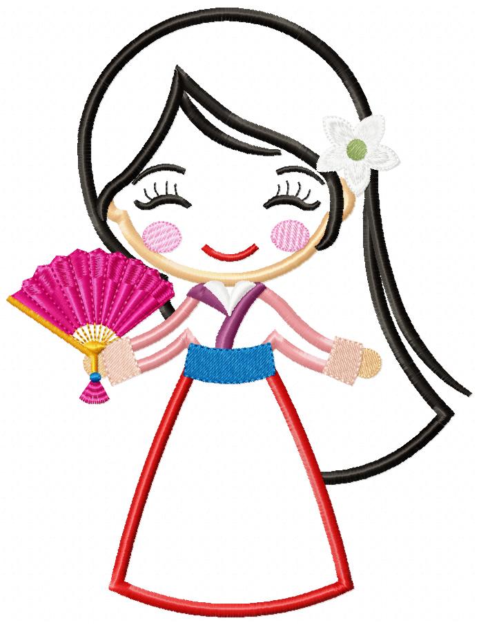 Princess Mulan Cute - Applique - Machine Embroidery Design