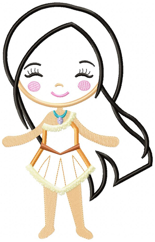 Princess Pocahontas Cute - Applique - Machine Embroidery Design