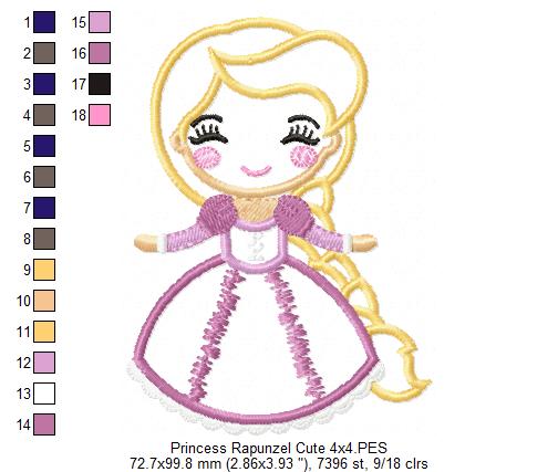 Princess Rapunzel Cute - Applique - Machine Embroidery Design