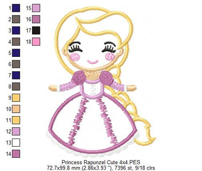 Princess Rapunzel Cute - Applique - Machine Embroidery Design