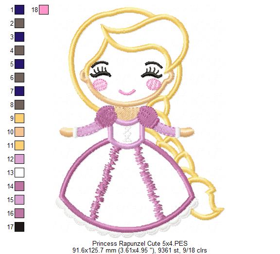 Princess Rapunzel Cute - Applique - Machine Embroidery Design