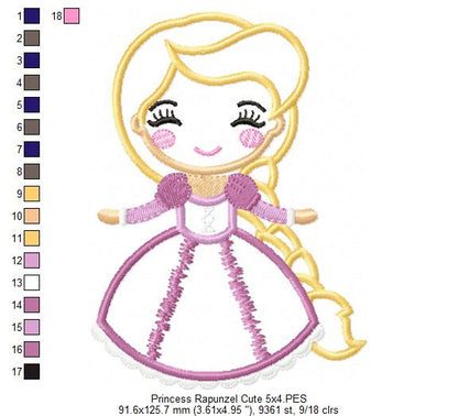 Princess Rapunzel Cute - Applique - Machine Embroidery Design