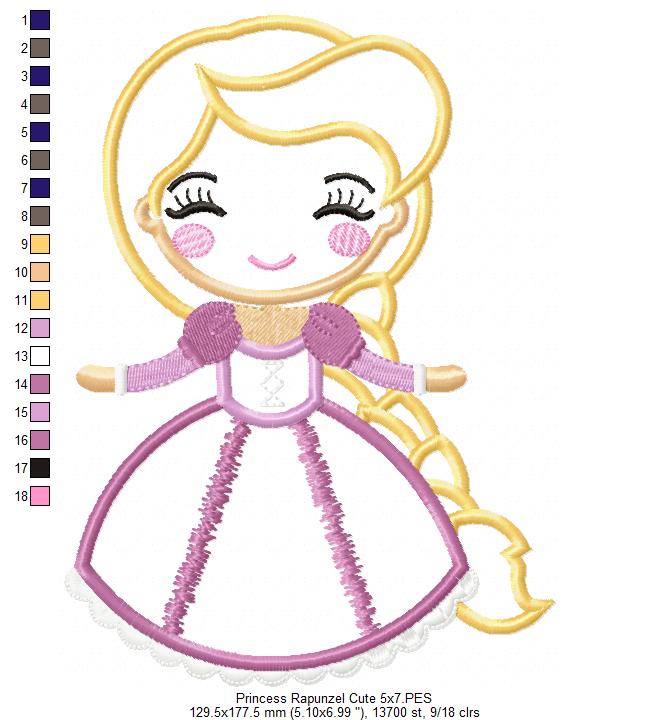 Princess Rapunzel Cute - Applique - Machine Embroidery Design