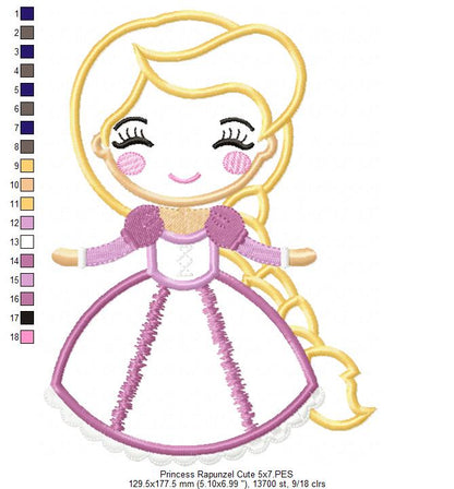 Princess Rapunzel Cute - Applique - Machine Embroidery Design