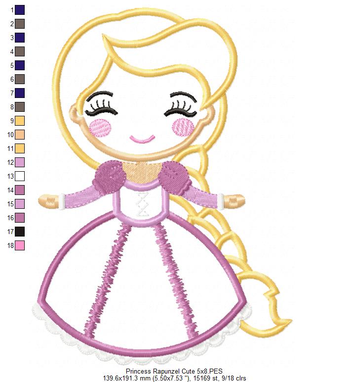 Princess Rapunzel Cute - Applique - Machine Embroidery Design