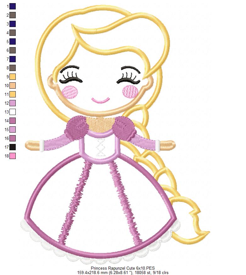 Princess Rapunzel Cute - Applique - Machine Embroidery Design