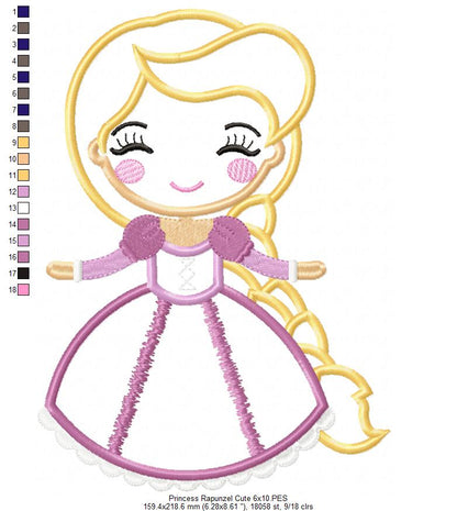 Princess Rapunzel Cute - Applique - Machine Embroidery Design