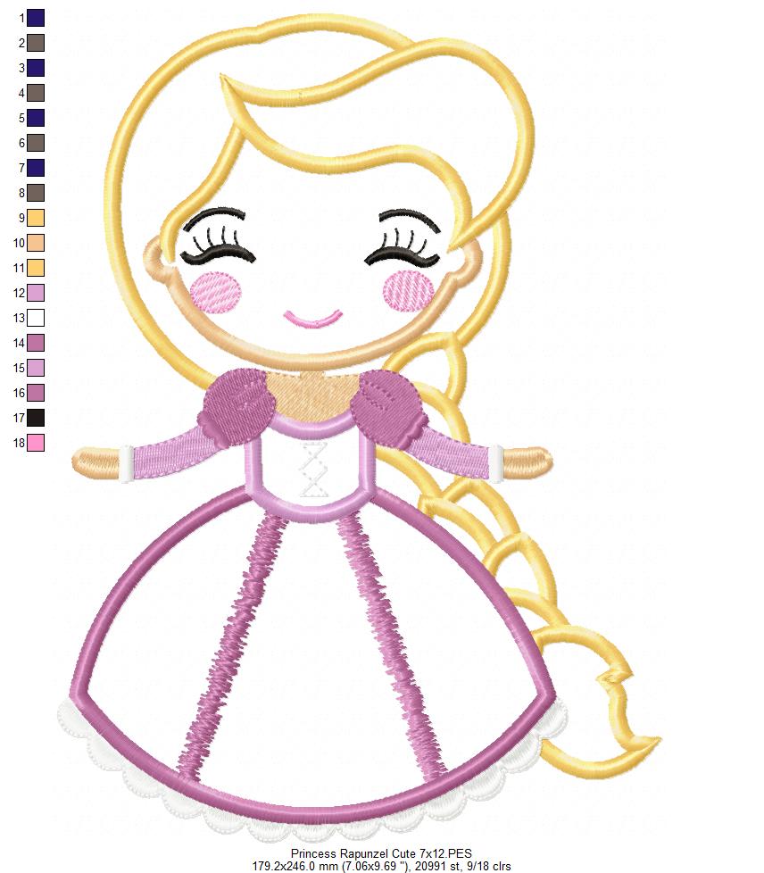 Princess Rapunzel Cute - Applique - Machine Embroidery Design