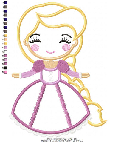 Princess Rapunzel Cute - Applique - Machine Embroidery Design