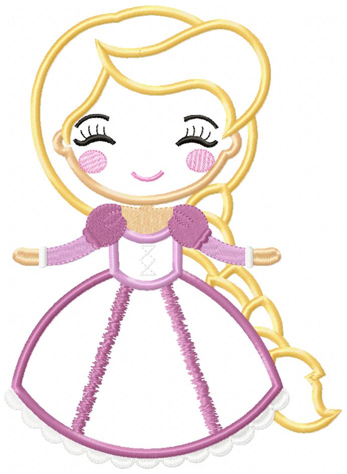 Princess Rapunzel Cute - Applique - Machine Embroidery Design