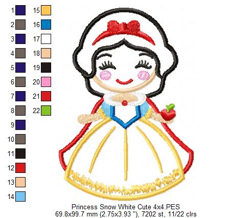 Princess Snow White Cute - Applique - Machine Embroidery Design