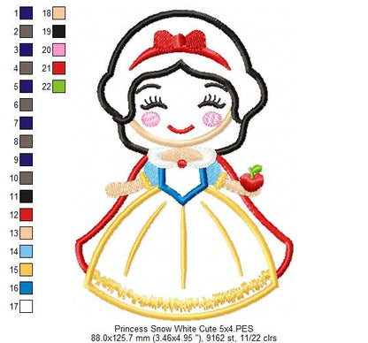 Princess Snow White Cute - Applique - Machine Embroidery Design
