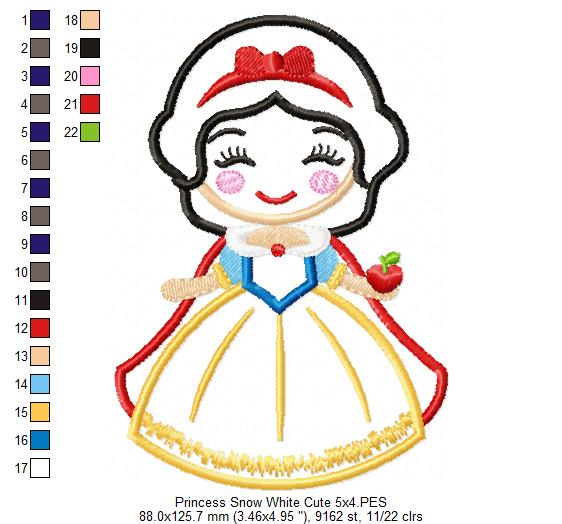 Princess Snow White Cute - Applique - Machine Embroidery Design