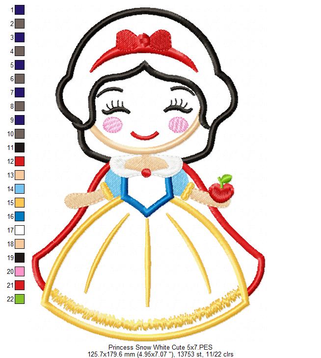 Princess Snow White Cute - Applique - Machine Embroidery Design