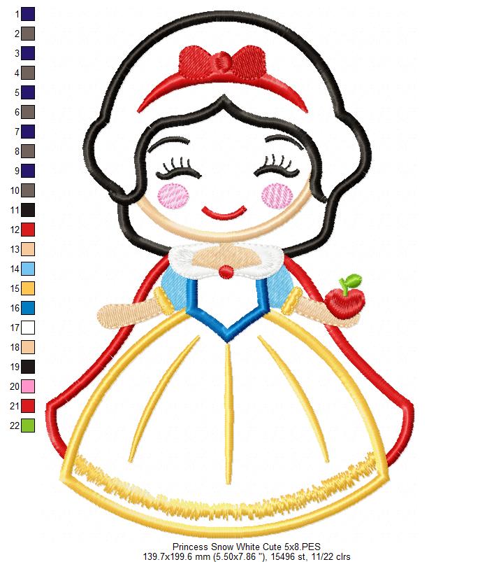 Princess Snow White Cute - Applique - Machine Embroidery Design