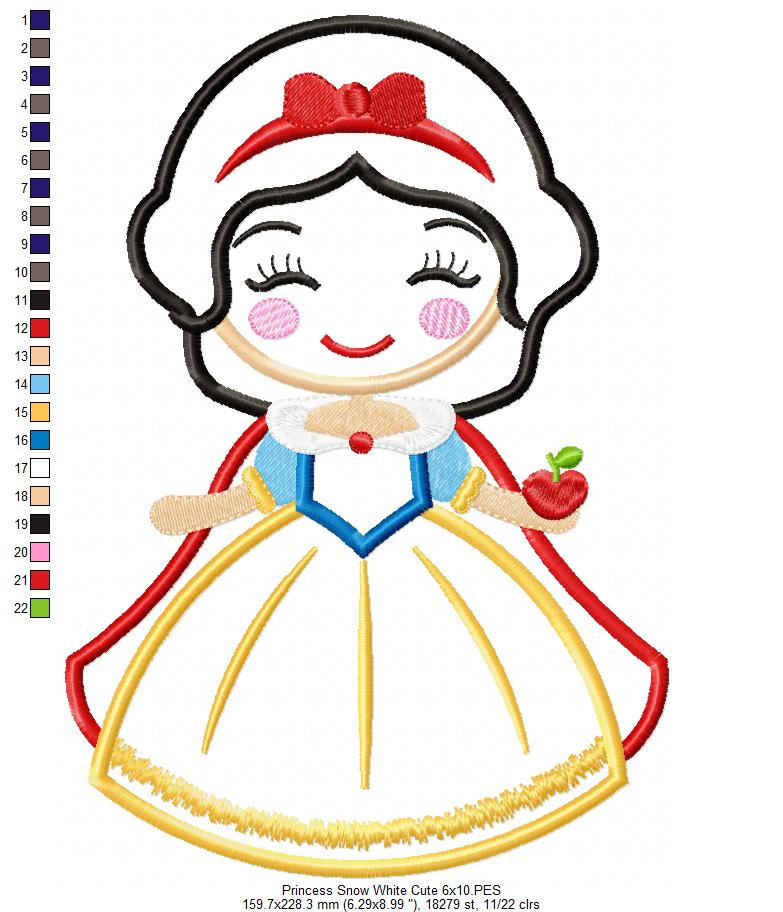 Princess Snow White Cute - Applique - Machine Embroidery Design