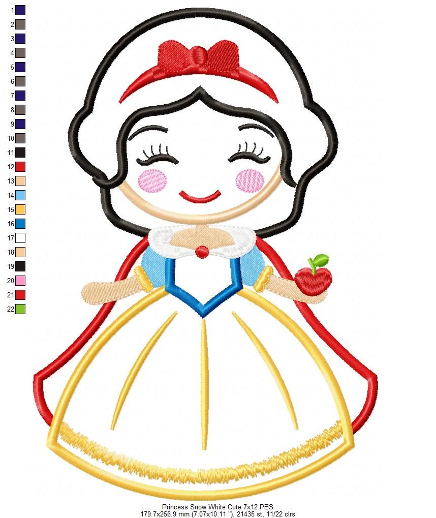 Princess Snow White Cute - Applique - Machine Embroidery Design