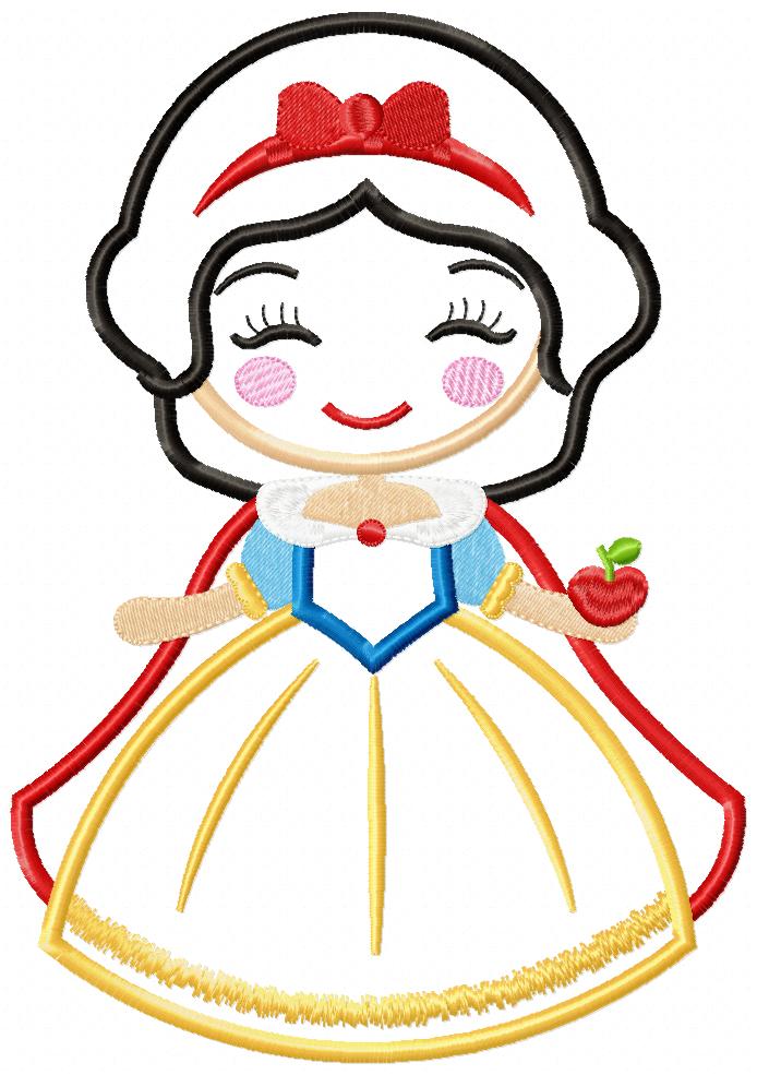 Princess Snow White Cute - Applique - Machine Embroidery Design