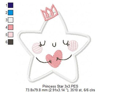 Princess Cloud, Moon and Star - Applique - Set of 3 designs