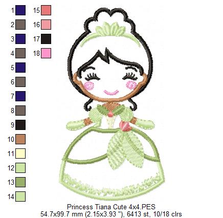 Princess Tiana Cute - Applique - Machine Embroidery Design