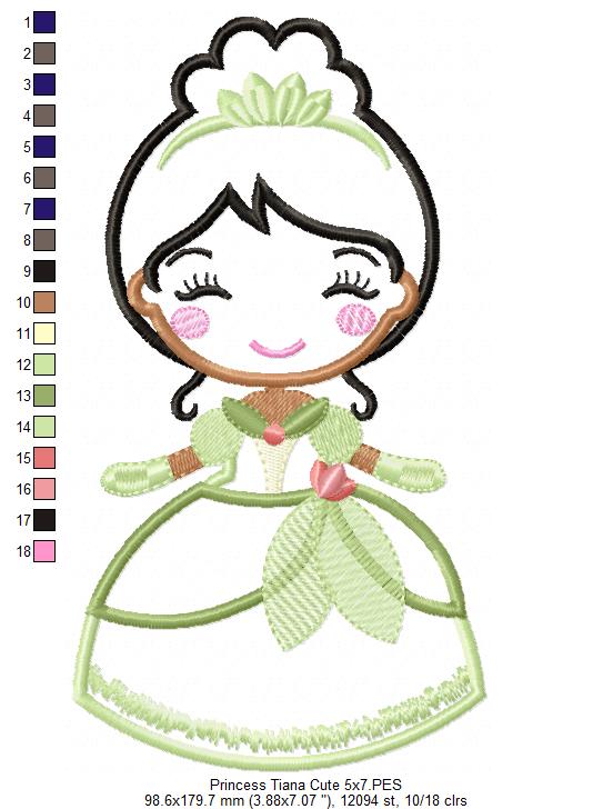 Princess Tiana Cute - Applique - Machine Embroidery Design