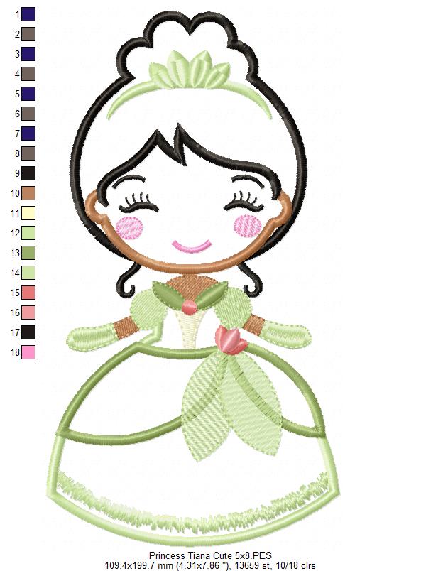 Princess Tiana Cute - Applique - Machine Embroidery Design