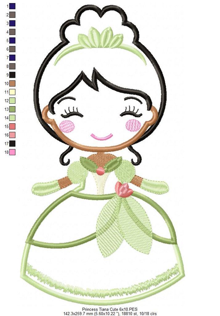 Princess Tiana Cute - Applique - Machine Embroidery Design