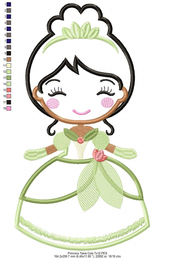 Princess Tiana Cute - Applique - Machine Embroidery Design