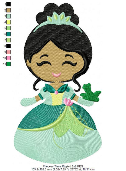 Princess Tiana and Border - Fill Stitch Embroidery