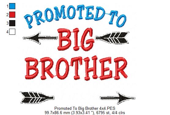Promoted to Big Brother Sister Set – Satin Stitch – Machine Embroidery Design